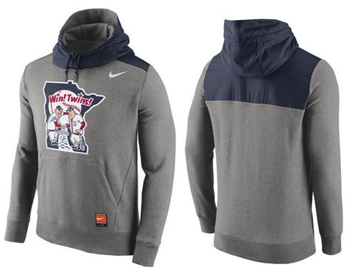 Men's Minnesota Twins Nike Gray Cooperstown Collection Hybrid Pullover Hoodie - Click Image to Close